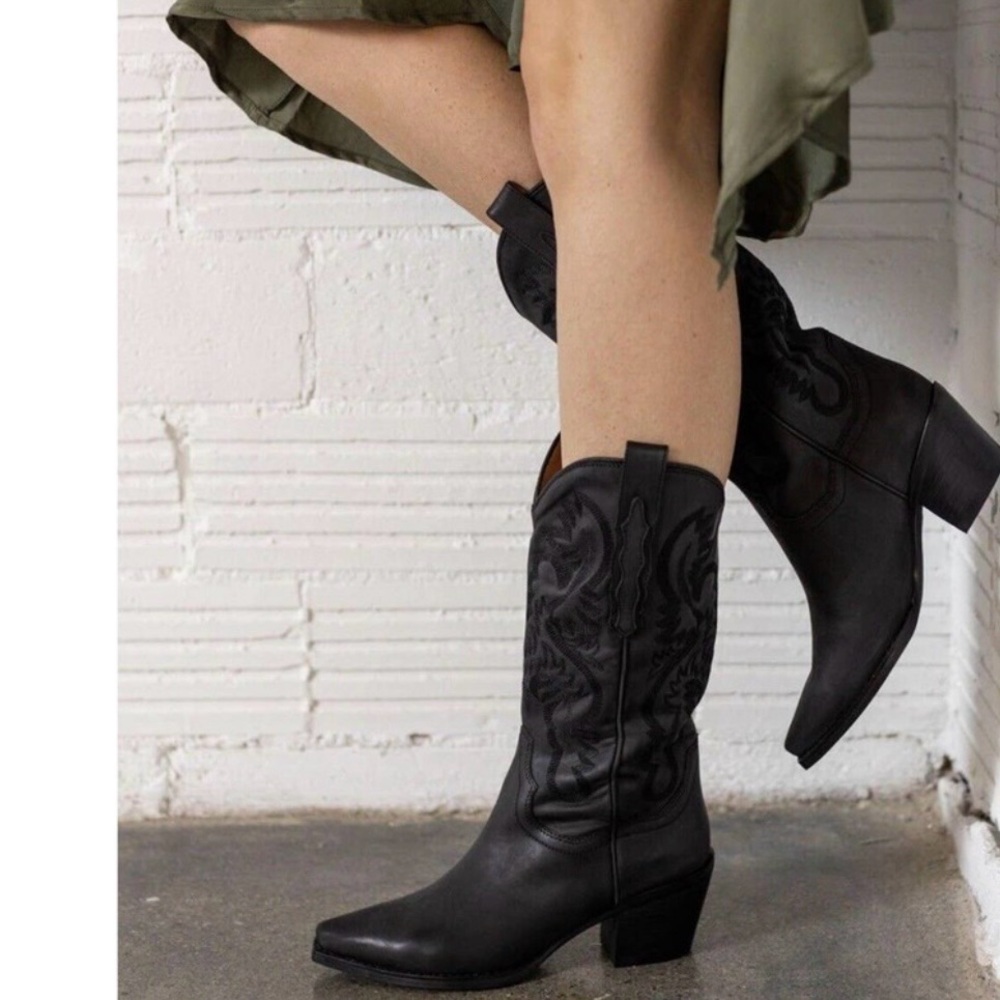 JEFFREY CAMPBELL DAGGET WESTERN BLACK LEATHER BOOTS SIZE - 5.5 WOMEN'S $269